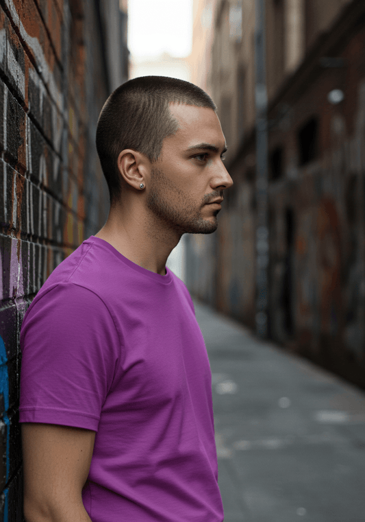Classic Fit Solid T-Shirt - Purple - Sooto
