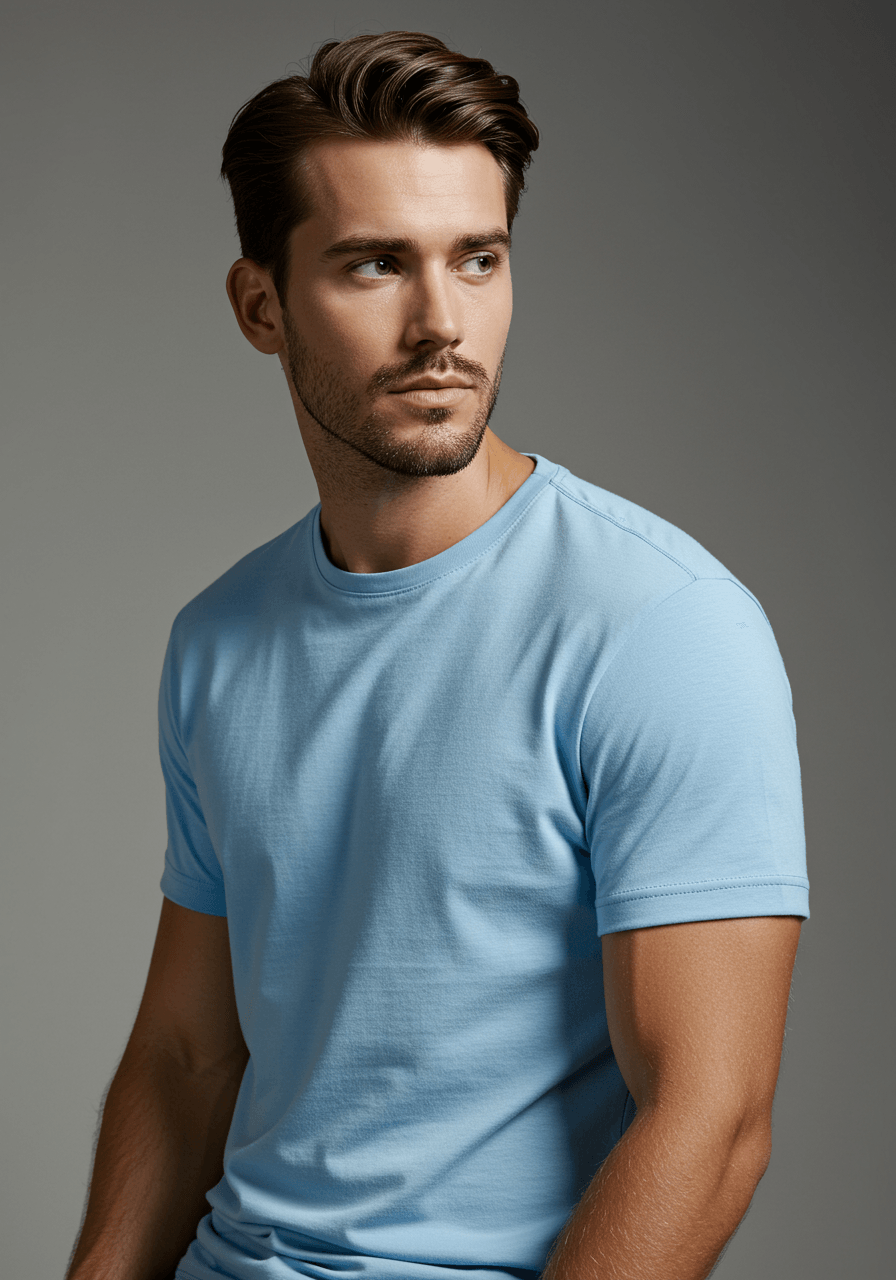 Classic Fit Solid T-Shirt - Baby Blue - Sooto