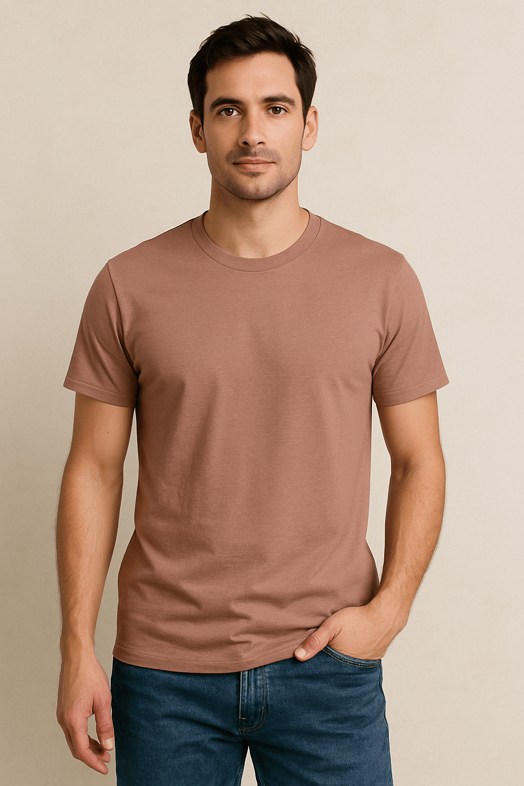 Classic Fit Solid T-Shirt - Mushroom - Sooto