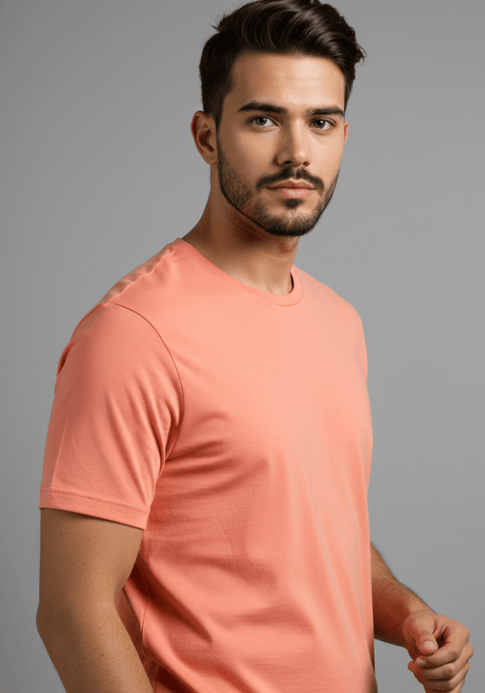 Classic Fit Solid T-Shirt - Peach - Sooto