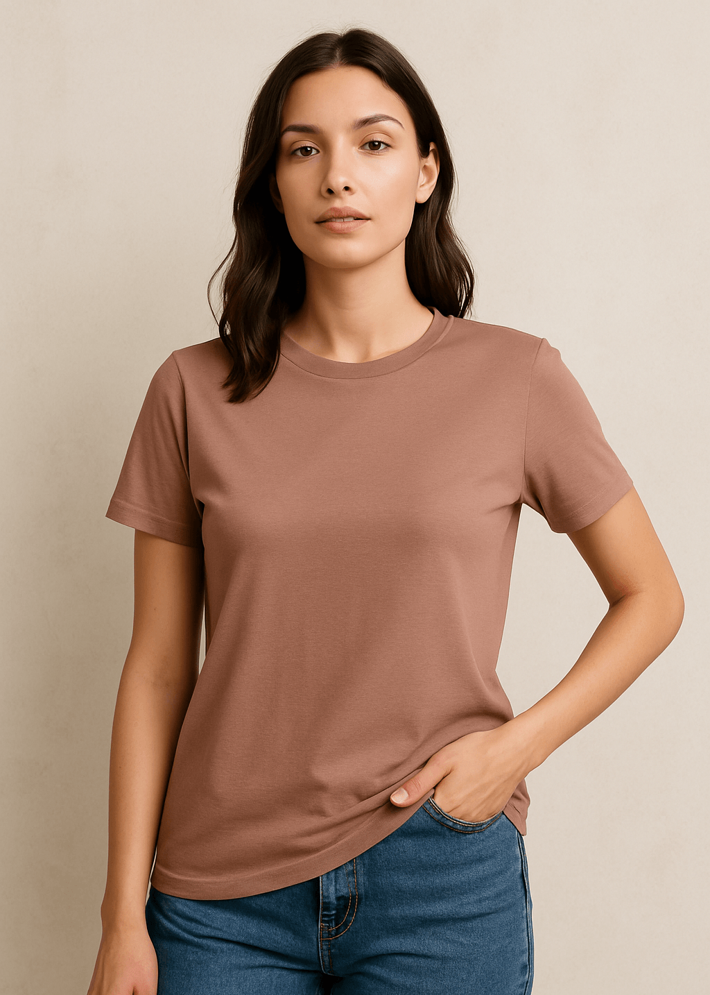 Classic Fit Solid T-Shirt - Mushroom - Sooto